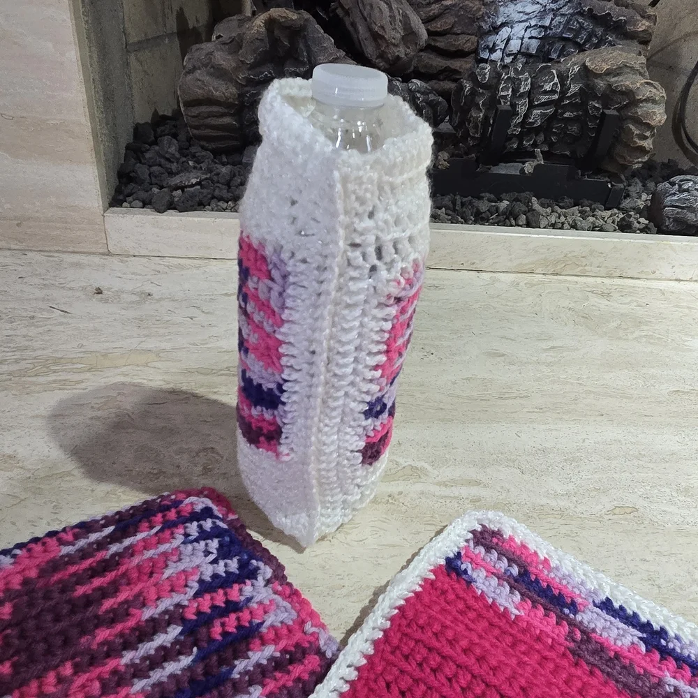 Handmade Crocheted Kitchen Set in Pink, Purple & White